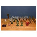 25pc colored glass lot: stemware, vases, bowls, et