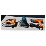3 working tools: Makita finishing sander, heat gun