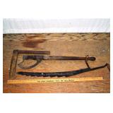 Vintage lot: hay knife, 30" cant hook, carpenter