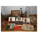 Group of hardware, rope, flower bed fencing, etc.;