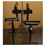 3 lumber roller stands and 2 sawhorse roller brack