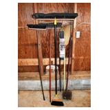 Tool lot: 4 brooms, chimney flue brush, etc.; as i