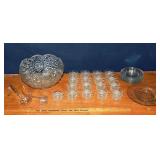 Glass lot: EAPG punch bowl with 17 cups, under tra