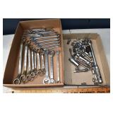 Assorted combination wrenches and ratchet tools; a