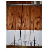 2 old rakes and 3 forks; as is