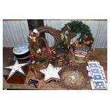 Collection of holiday decorations, some with star