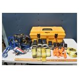 Stack-On plastic tool box with 8 ratchet straps, b