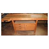 Maple block woodworking bench with 2 vises and sto