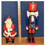 Plastic blow mold Santa, wooden nutcracker; as is