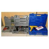 Lot: Angle drill set, Heartland ratchet tool, powe