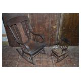 Antique hardwood rocking armchair 23x32x41"h, oak