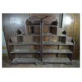 Opposing pair of wood 5 tier stepped bookshelves,