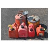 6 assorted gas cans, etc.; as is