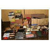 Large group of painting brushes, rollers, steel wo