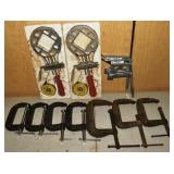 11 assorted clamps: 2 Merle adj corner clamp, 2 Wo