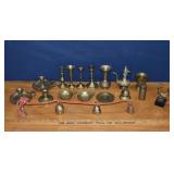 Collection of brass table wares; as is