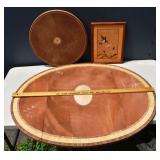 36" Inlaid drop leaf table top, 16" round table to