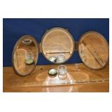 Art Deco 3 part hinged oval vanity mirror, glass j