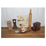 Lot: GE Mazda lamps, pipe stand with humidor, sign
