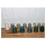 Vintage ceramic and 12 glass insulators; as is
