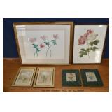 6 framed floral prints, largest 21x17"h; as is