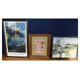 3 framed prints, largest 23x37"h; as is