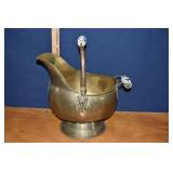 Dutch brass and ceramic coal hod, 16x17"h; as is