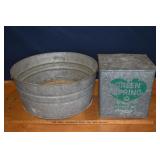 Galvanized 24" tub and Green Spring Dairy milk box