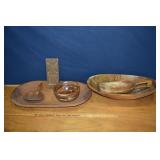 3 wooden bowls, 2 scoops, windmill cookie mold; as