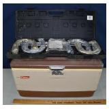 Coleman metal cooler and Spalding horse shoes; as