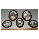 5 English Brush Strokes hand painted 3D plaques; a