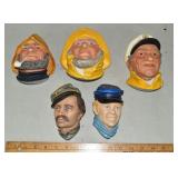 5 English chalkware masks, two stamped Bossons; as