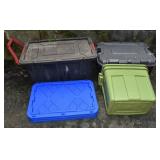 2 large storage tub with lids, 2 tub and 3 lids; a