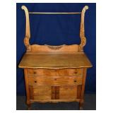 Oak 2 drawer over 2 door washstand with towel bar,