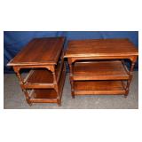 Pair of cherry Regency style 3-tier side tables, 2