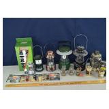 Coleman and other lanterns, string lights, key cha