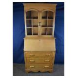 Maple 3 drawer secretary bookcase, 32x16x72'h; as