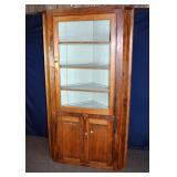 Primitive mixed wood built-in corner cupboard, sin
