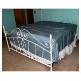 White enamel wrought iron king size bed frame, mat