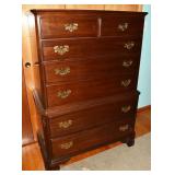Ethan Allen cherry finish 7 drawer chest on chest,