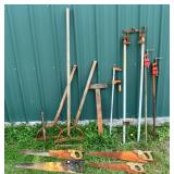 Tools: pipe clamps, saws, etc.; as is