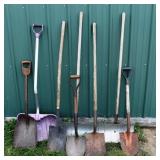 8 Shovels: 2 spade, 3 flat, 3 snow; as is