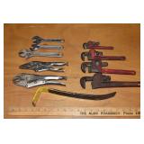 Tools: 4 pipe wrenches, 3 Cresent wrenches, 2 vise