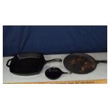 Lodge cast iron grill pan, small skillet, griddle;