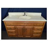 Bertch oak finish sink vanity, 49x18x36'h; as is