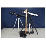 2 telescopes, tripod, binoculars; as is