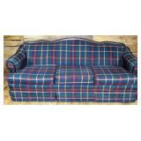 Plaid upholstered 3 cushion sofa, 86x35x34'h; as i