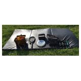 Lot: Fitness Gear 4x8 folding mat, Bocce, racket,