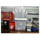 Collection of assorted plastic bins, etc.; as is