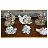 6 molded animal motif garden whimsies; as is